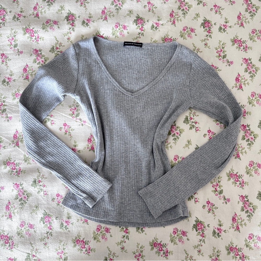 Brandy Melville Light Gray Ribbed Knit Top